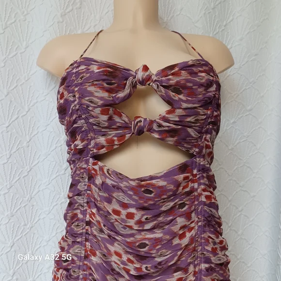 Zara New Women Size L  Purple Patterned Mini Dress - Picture 5 of 16
